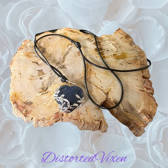 Lapis Lazuli Leaf Pendant Necklace – Silver Leaf Wrapped Blue Stone Black Cord - Picture 7 of 7